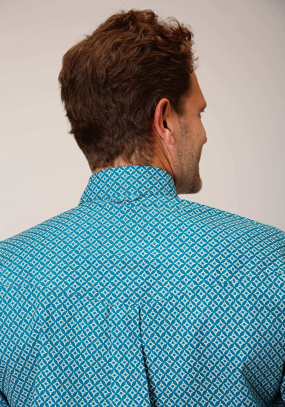 Roper Mens Long Sleeve Button Diamond Print Turquoise Western Shirt - Roper - Flyclothing LLC