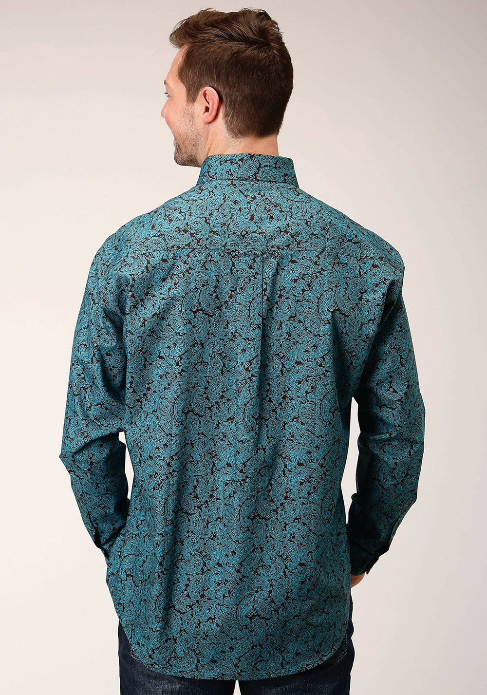 Roper Mens Long Sleeve Button Blue Agave Paisley Western Shirt - Roper - Flyclothing LLC