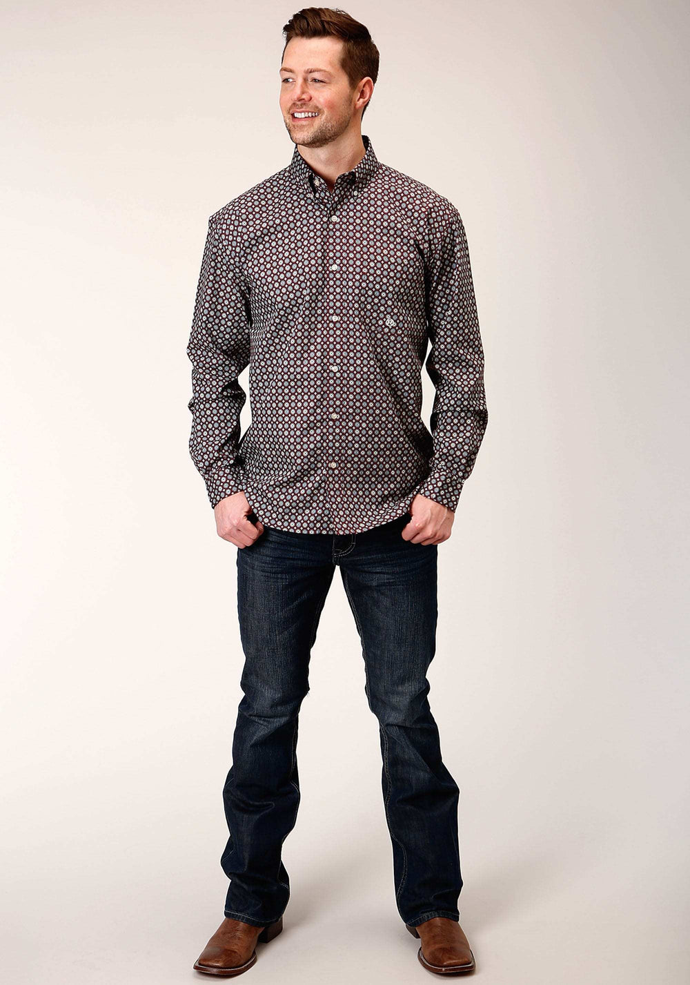 Roper Mens Long Sleeve Button Red Currant Foulard Western Shirt - Roper - Flyclothing LLC