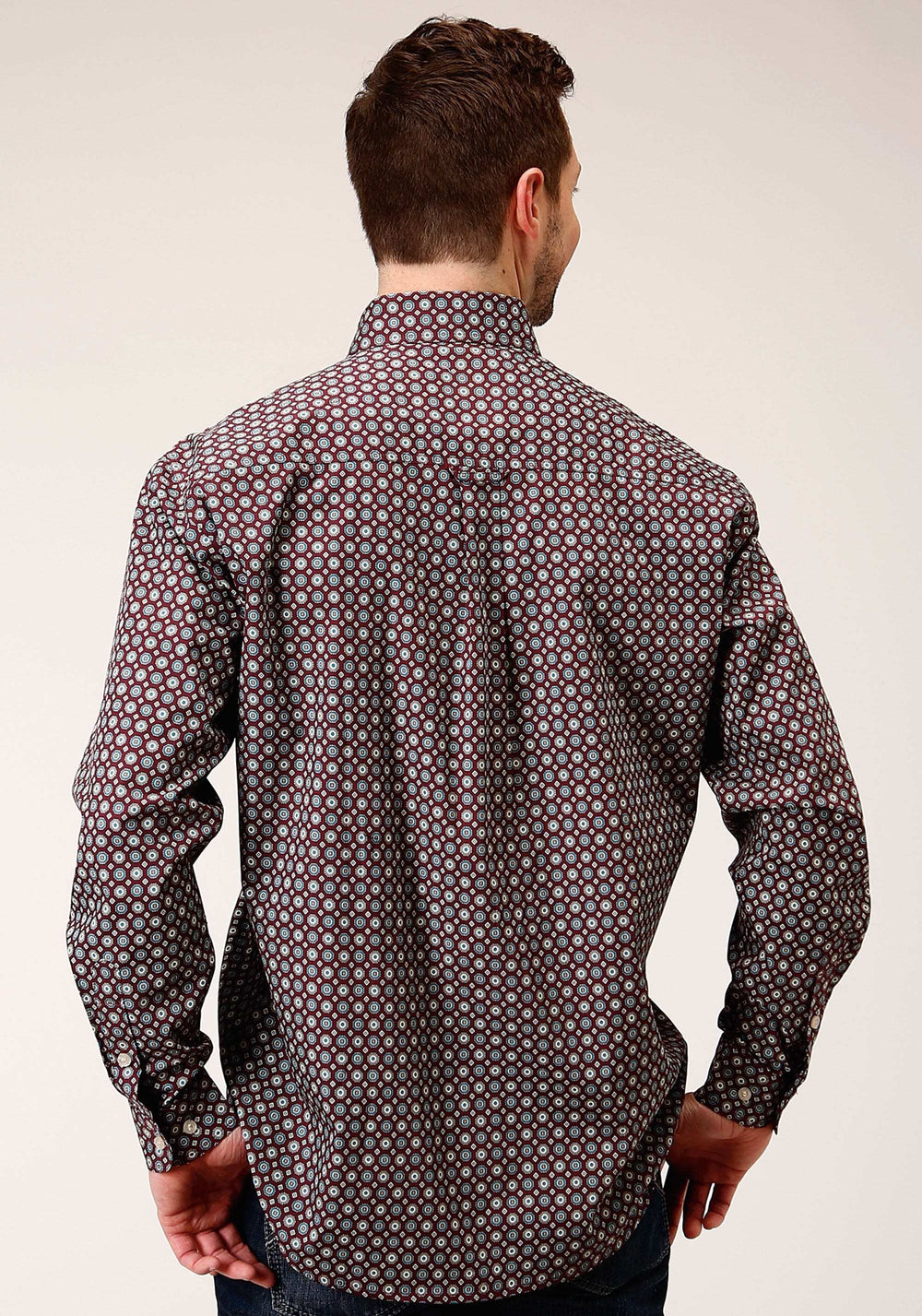 Roper Mens Long Sleeve Button Red Currant Foulard Western Shirt - Roper - Flyclothing LLC