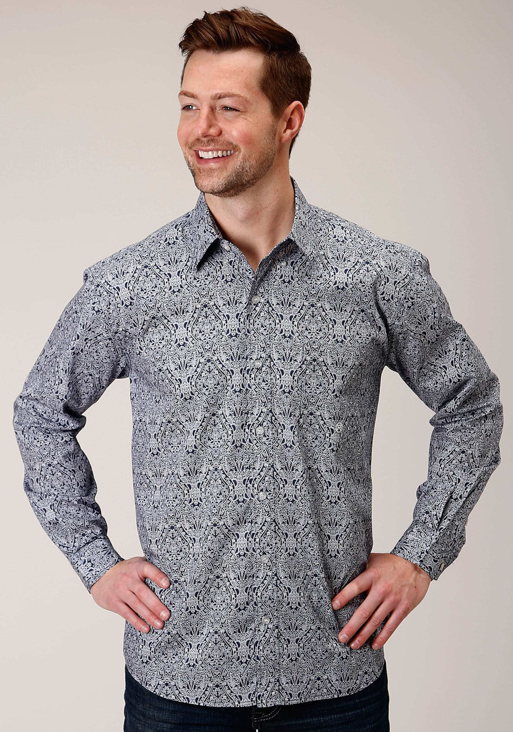 Roper Mens Long Sleeve Button Crystal Medallion Western Shirt - Roper - Flyclothing LLC