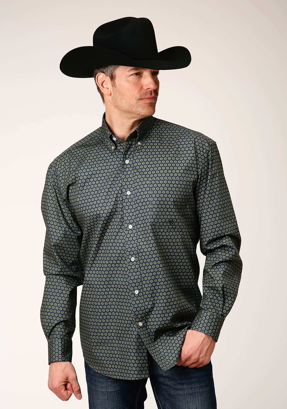 Roper Mens Long Sleeve Button Honeycomb Foulard Western Shirt - Roper - Flyclothing LLC