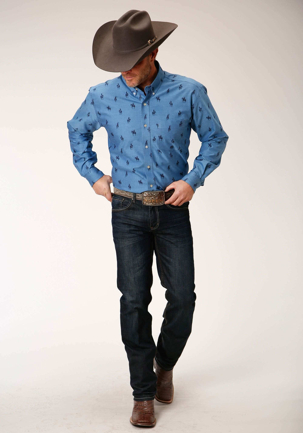 Roper Mens Long Sleeve Button Horseman Oxford Western Shirt - Roper - Flyclothing LLC