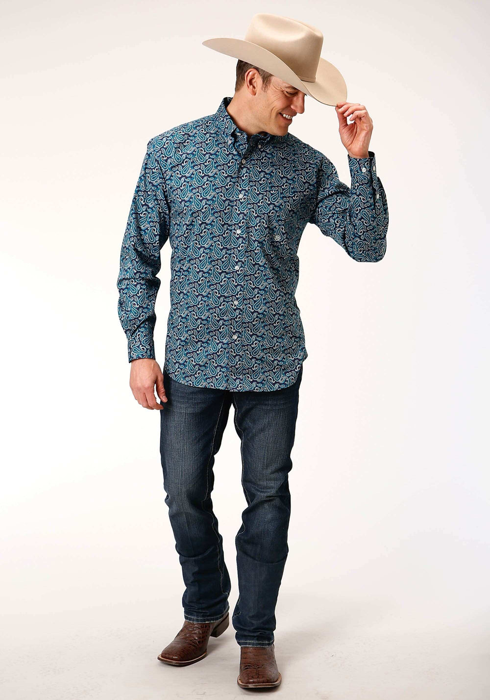 Roper Mens Long Sleeve Button Purple Sage Paisley Western Shirt - Roper - Flyclothing LLC