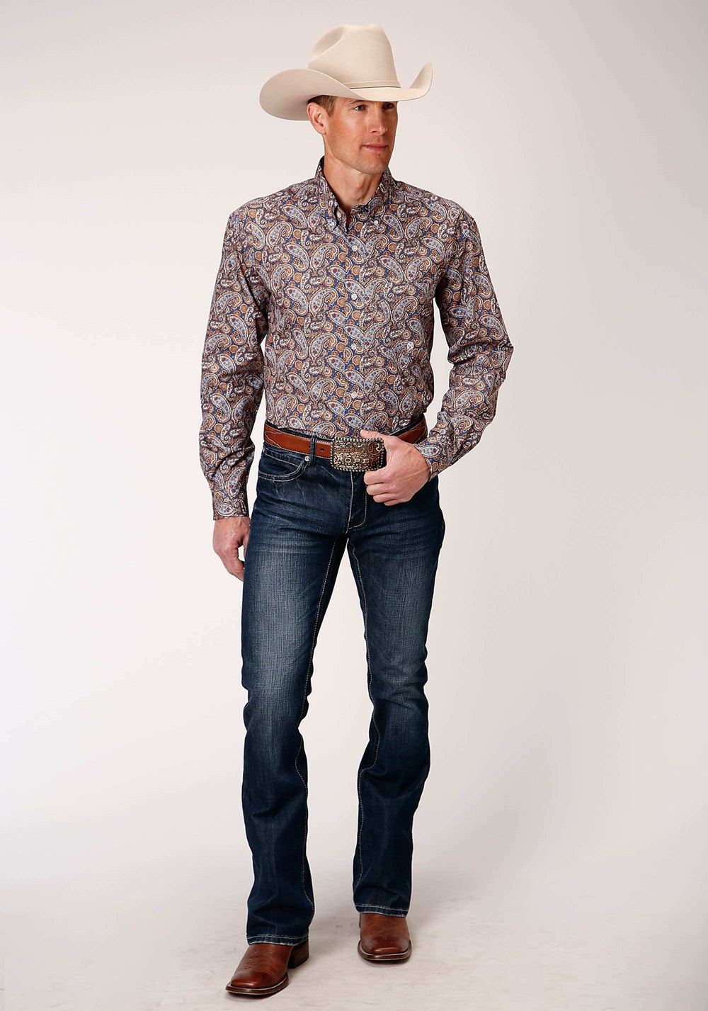 Roper Mens Long Sleeve Button Country Paisley Western Shirt - Roper - Flyclothing LLC