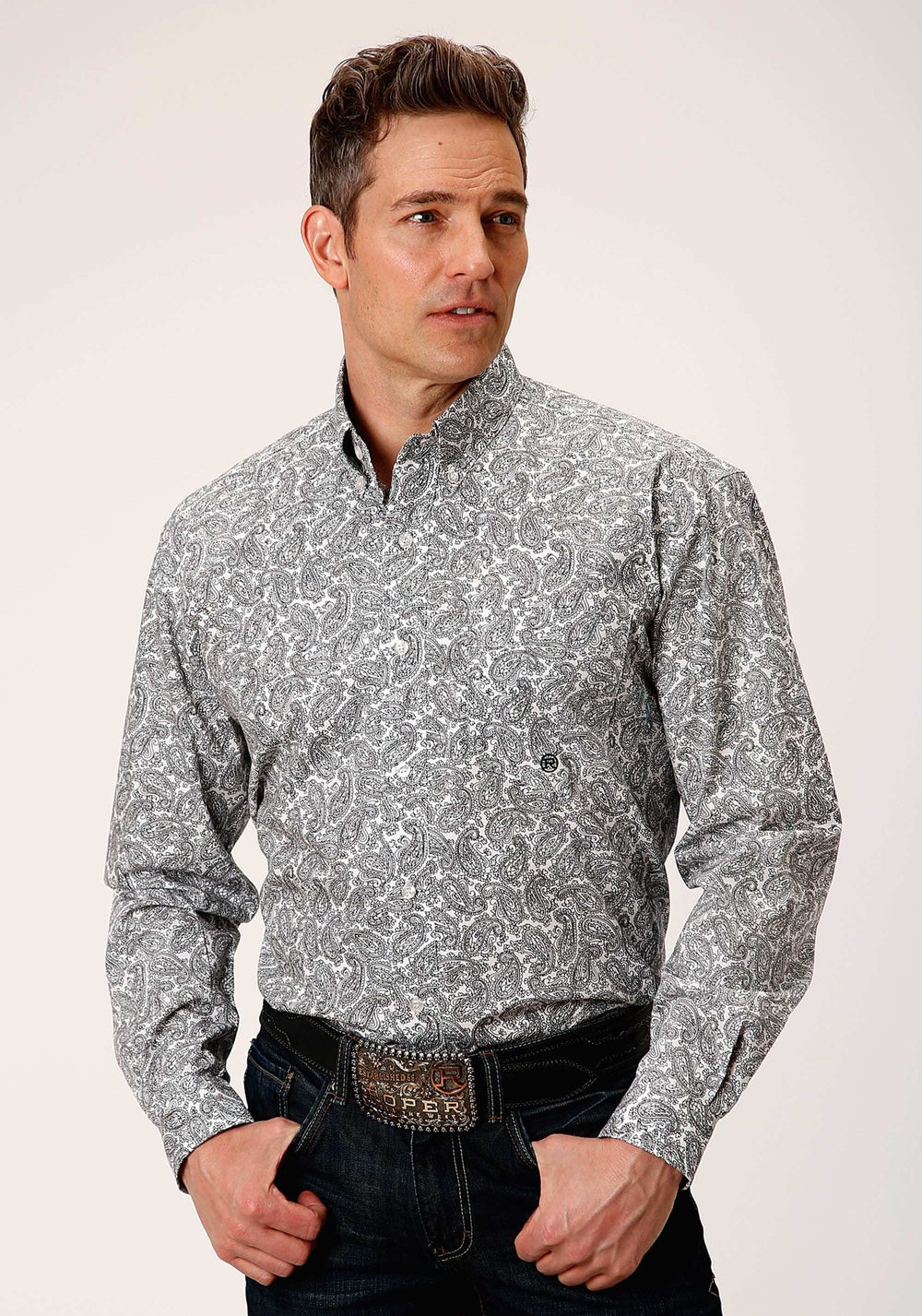 Roper Mens Long Sleeve Button Line Paisley Western Shirt - Roper - Flyclothing LLC