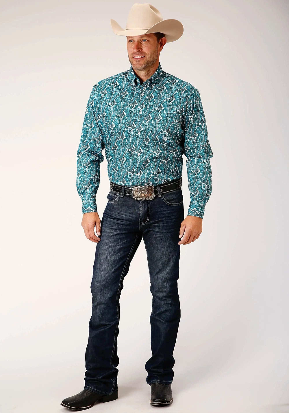 Roper Mens Long Sleeve Button Upstream Paisley Western Shirt - Roper - Flyclothing LLC
