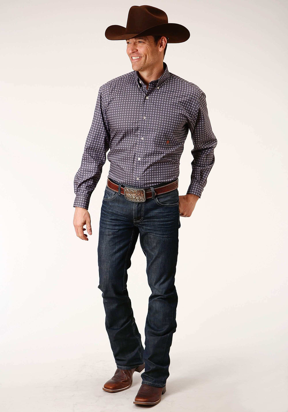 Roper Mens Long Sleeve Button Plum Foulard Western Shirt - Roper - Flyclothing LLC