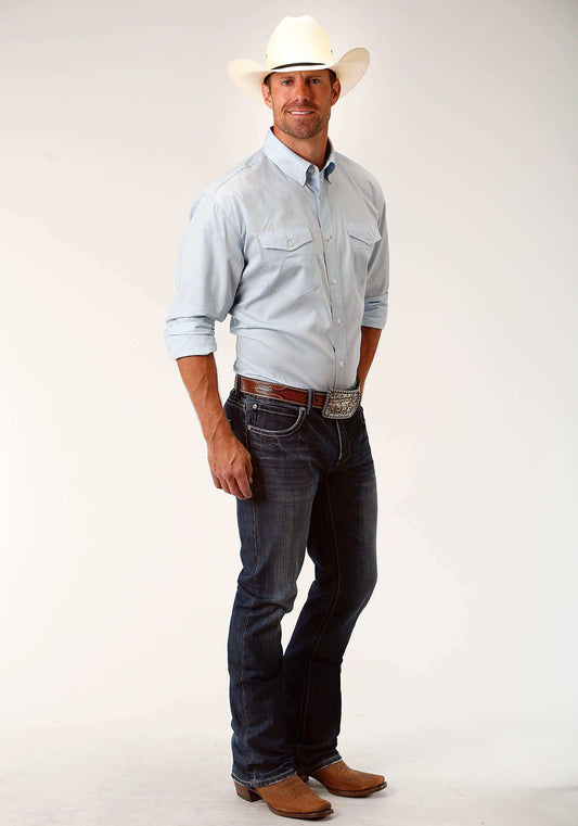 Roper Mens Blue Solid Long Sleeve Western Button Shirt - Roper - Flyclothing LLC