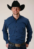 Roper Mens Long Sleeve Button Black Fill Solid Blue Western Shirt - Roper - Flyclothing LLC