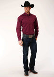 Roper Mens Long Sleeve Button Solid Black Fill Wine Western Shirt - Roper - Flyclothing LLC