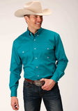 Roper Mens Long Sleeve Button Solid Poplin Stretch Turquoise Western Shirt - Roper - Flyclothing LLC