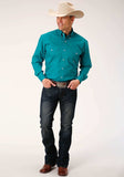 Roper Mens Long Sleeve Button Solid Poplin Stretch Turquoise Western Shirt - Roper - Flyclothing LLC