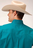 Roper Mens Long Sleeve Button Solid Poplin Stretch Turquoise Western Shirt - Roper - Flyclothing LLC