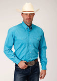 Roper Mens Long Sleeve Button Stretch Poplin Turquoise Western Shirt - Roper - Flyclothing LLC