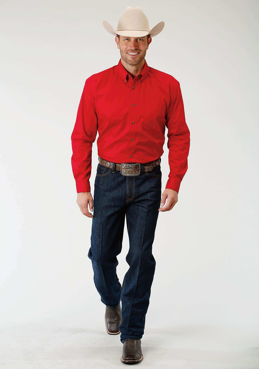 Roper Mens Red Solid Long Sleeve Western Button Shirt - Roper - Flyclothing LLC