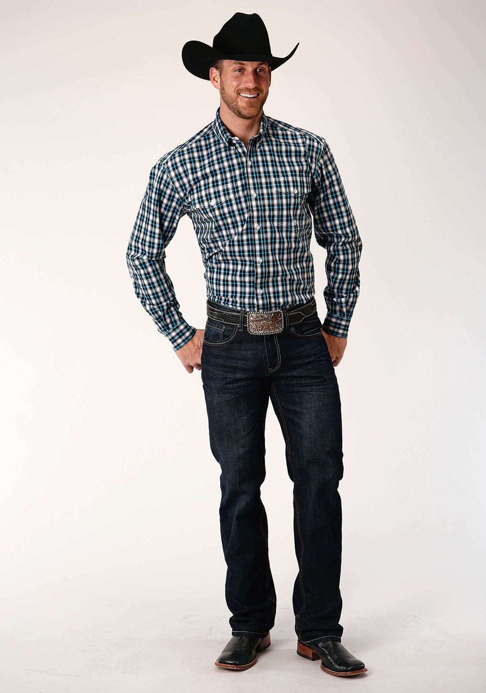 Roper Mens Long Sleeve Button Small Black Ombre Western Shirt - Roper - Flyclothing LLC