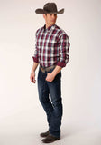 Roper Mens Long Sleeve Button Wine Plaid Western Shirt - Roper - Flyclothing LLC