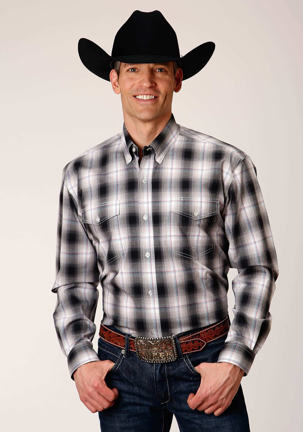 Roper Mens Long Sleeve Button Black Hills Plaid Western Shirt - Roper - Flyclothing LLC
