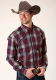 Roper Mens Long Sleeve Button Wine Plaid Western Shirt - Roper - Flyclothing LLC