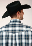 Roper Mens Long Sleeve Button Blue West Plaid Western Shirt - Roper - Flyclothing LLC