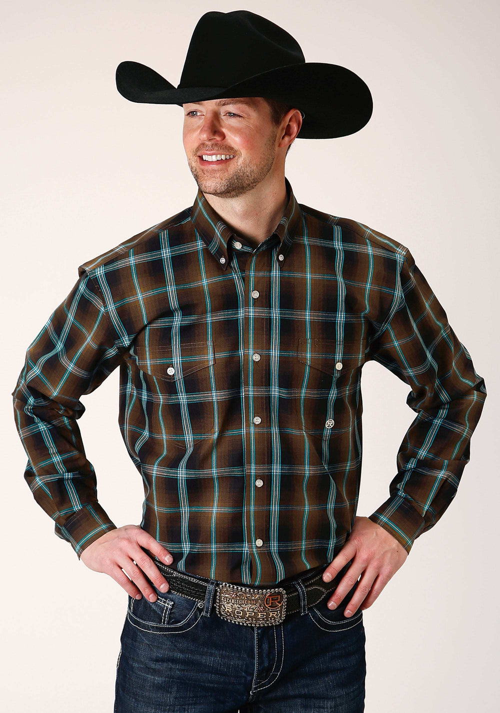 Roper Mens Long Sleeve Button Dark Chocolate Plaid Western Shirt - Roper - Flyclothing LLC