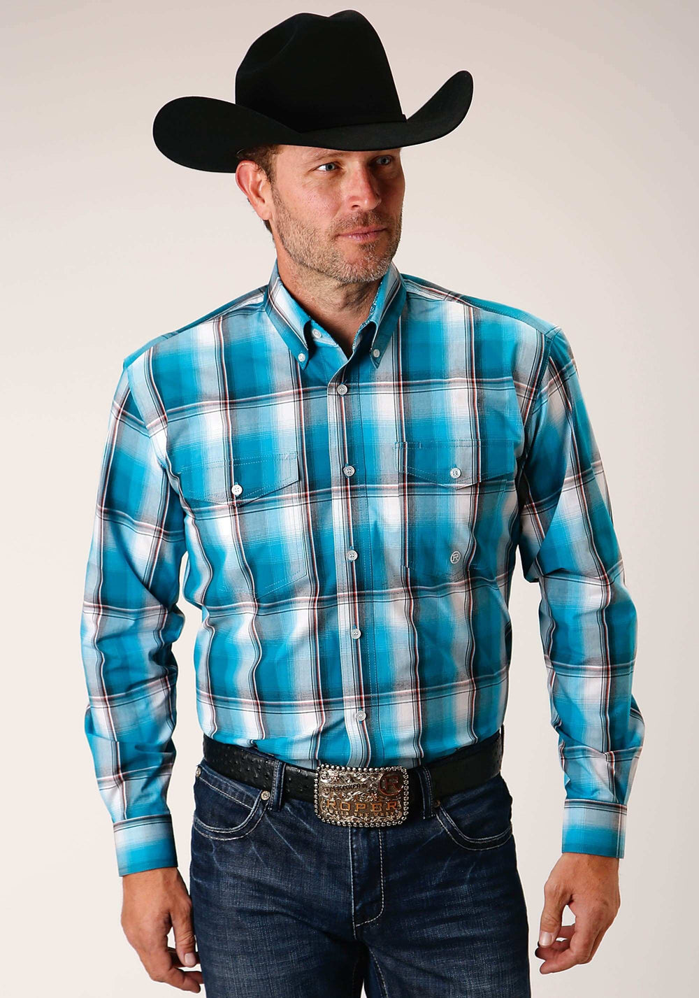 Roper Mens Long Sleeve Button Deep Pool Ombre Western Shirt - Roper - Flyclothing LLC