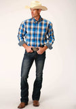 Roper Mens Long Sleeve Button Clear Sky Plaid Western Shirt - Roper - Flyclothing LLC