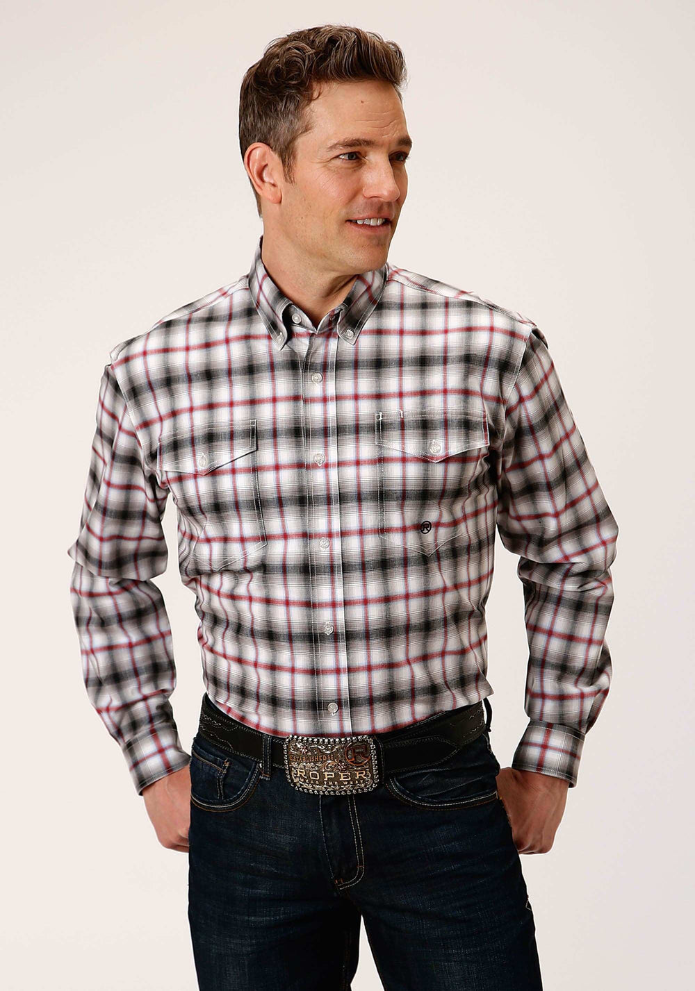 Roper Mens Long Sleeve Button Classic Ombre Stretch Poplin Western Shirt - Roper - Flyclothing LLC