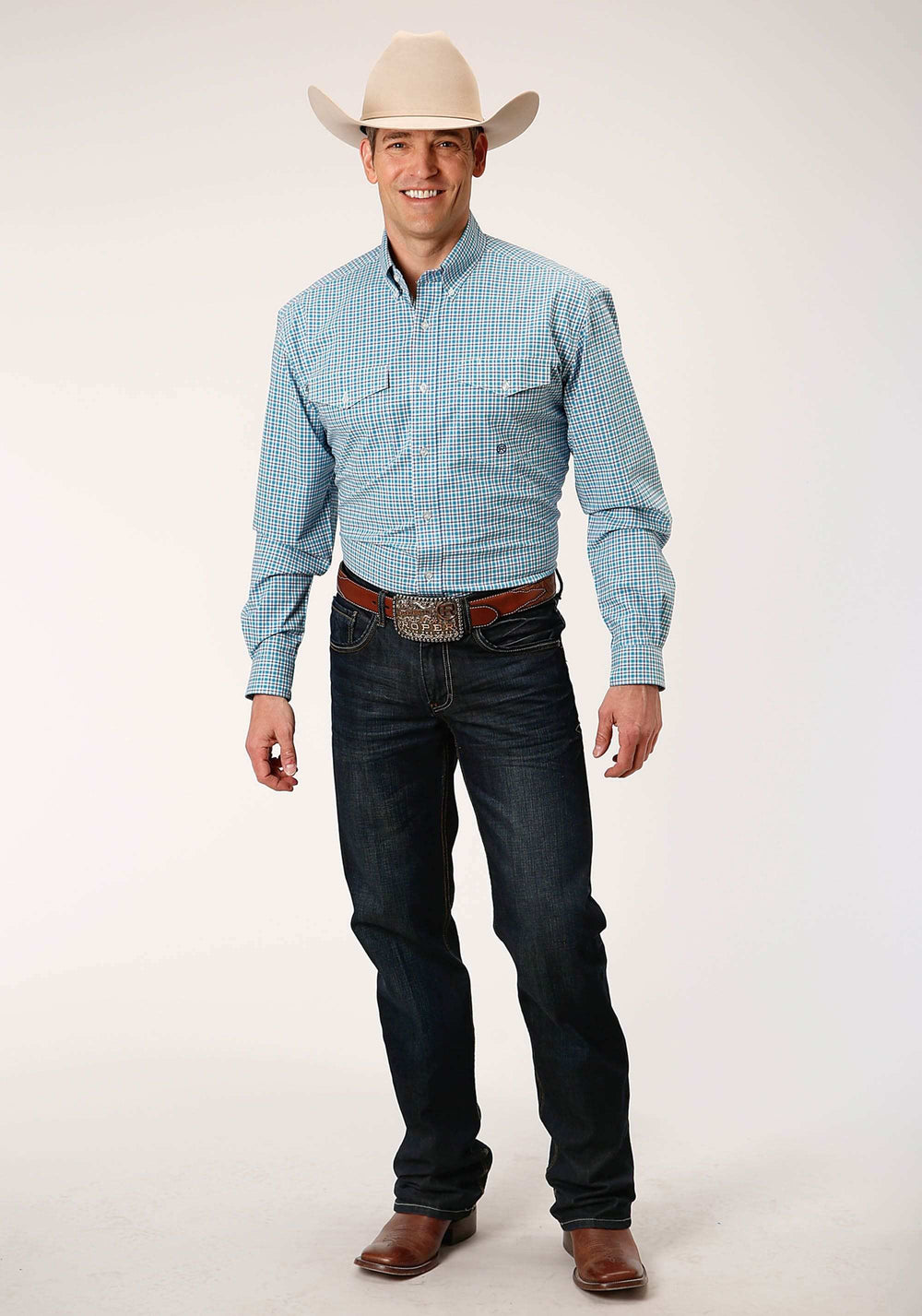 Roper Mens Long Sleeve Button Stretch Check Western Shirt - Roper - Flyclothing LLC