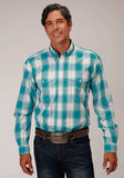 Roper Mens Long Sleeve Button Turquoise Sand Ombre Plaid Western Shirt - Roper - Flyclothing LLC