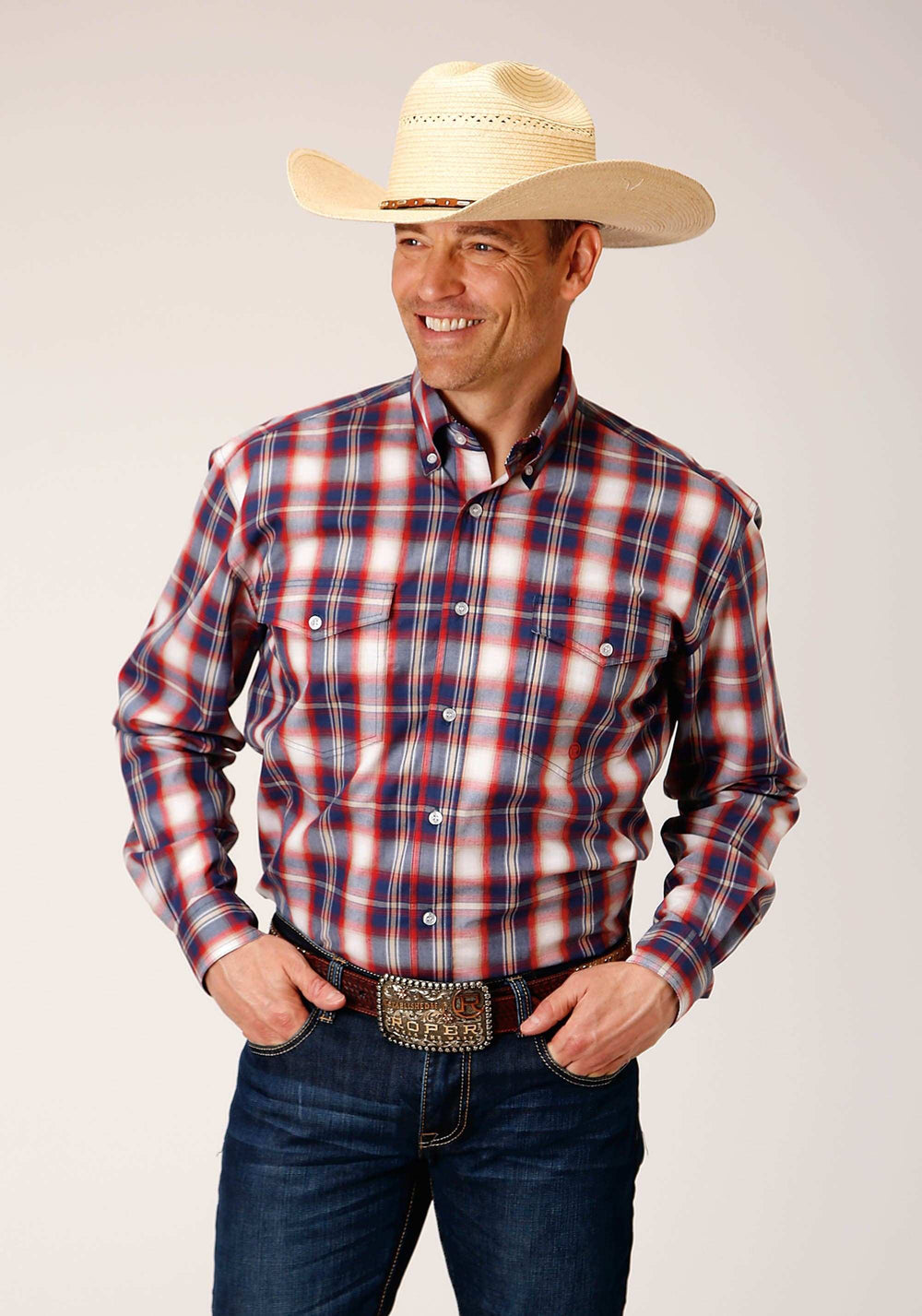 Roper Mens Long Sleeve Button Independence Plaid Western Shirt - Roper - Flyclothing LLC