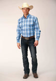 Roper Mens Long Sleeve Button Cornflower Plaid Western Shirt - Roper - Flyclothing LLC