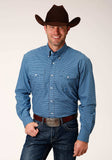 Roper Mens Long Sleeve Button Blue Oxford Check Western Shirt - Roper - Flyclothing LLC