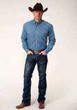 Roper Mens Long Sleeve Button Blue Oxford Check Western Shirt - Roper - Flyclothing LLC