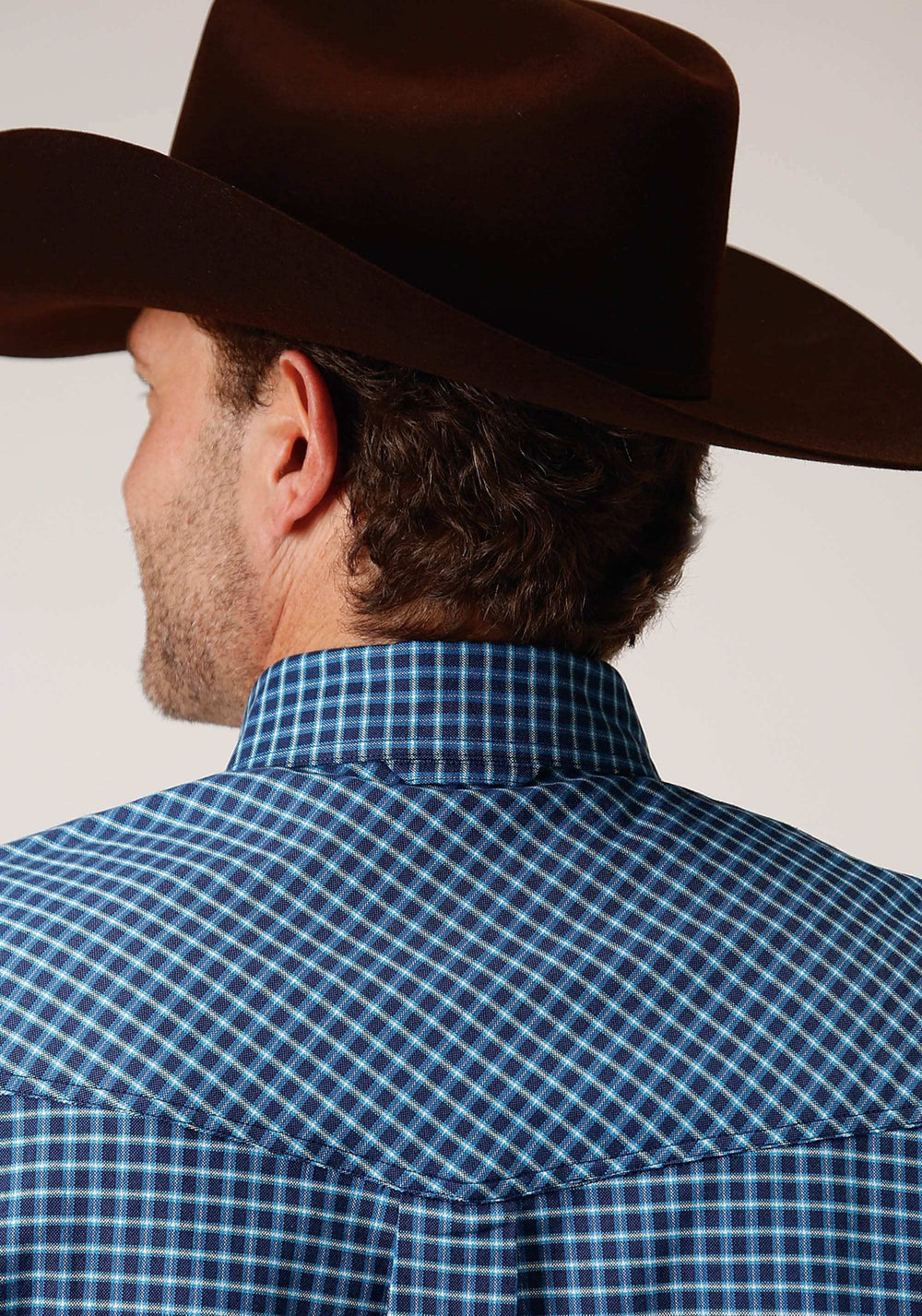 Roper Mens Long Sleeve Button Blue Oxford Check Western Shirt - Roper - Flyclothing LLC