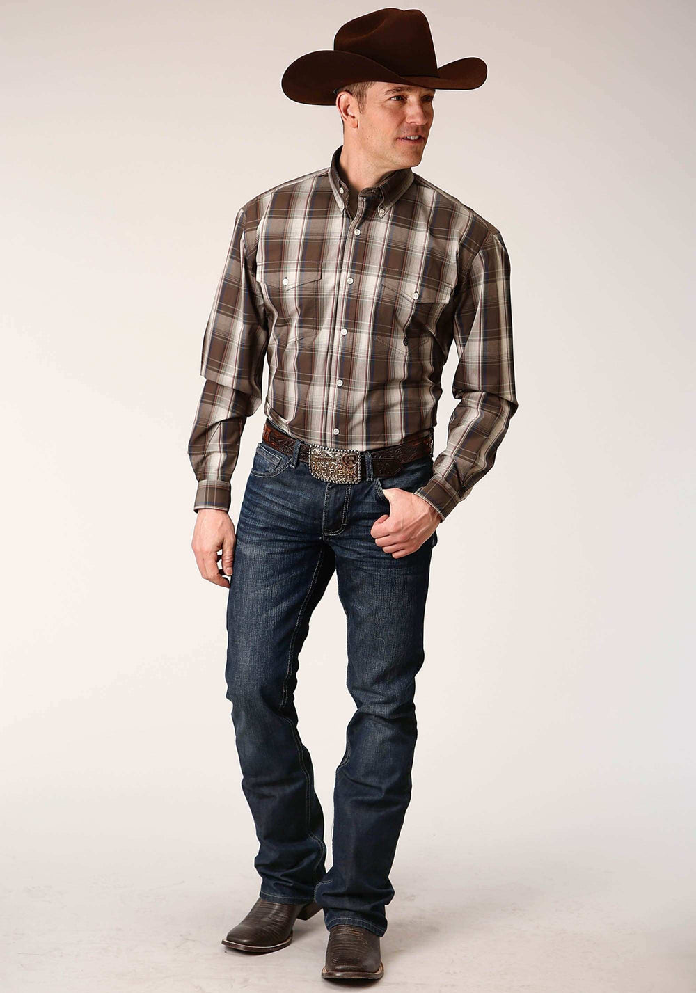 Roper Mens Long Sleeve Button Pinewood Plaid Western Shirt - Roper - Flyclothing LLC