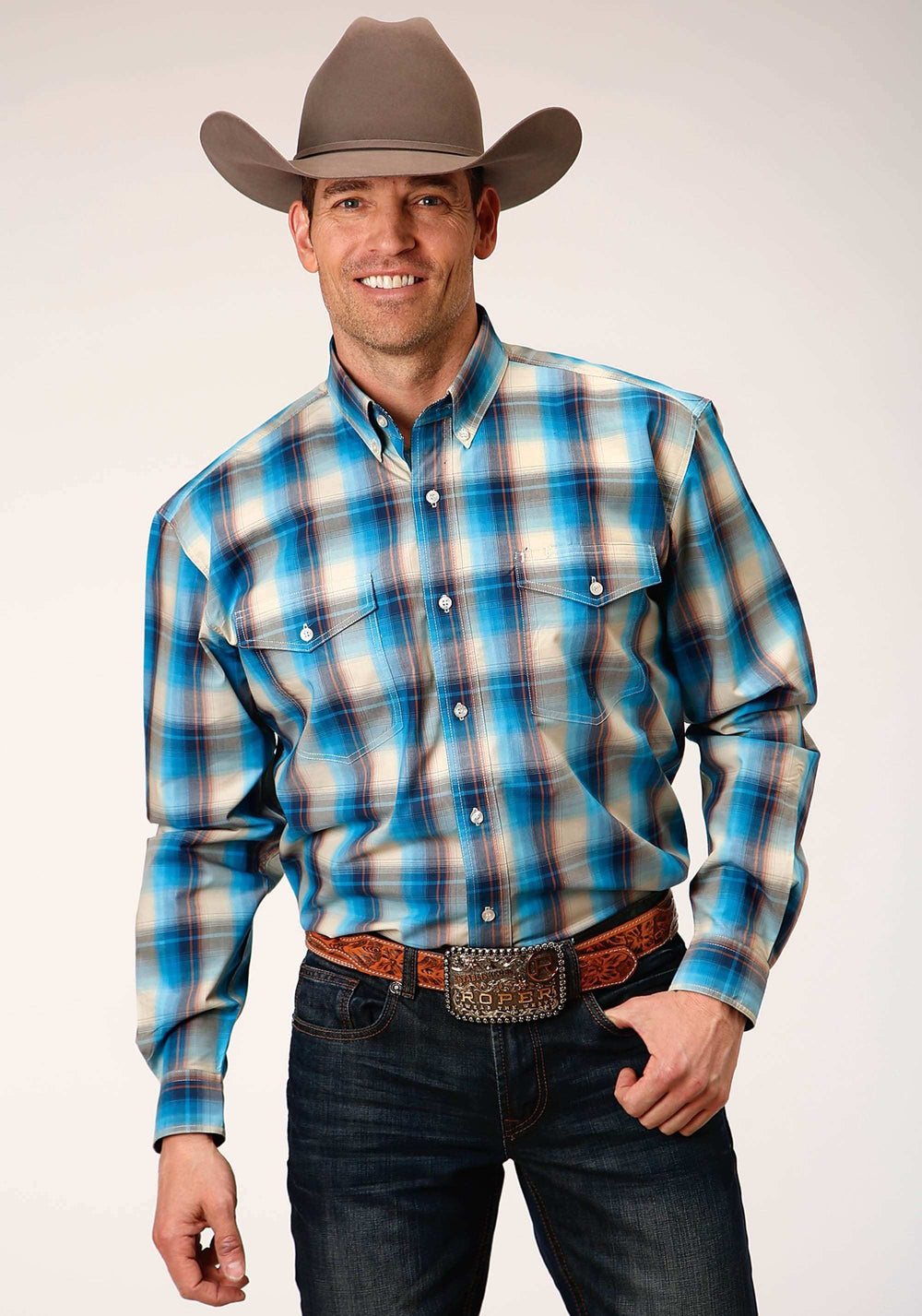 Roper Mens Long Sleeve Button Sunset Plaid Western Shirt - Roper - Flyclothing LLC