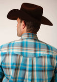 Roper Mens Long Sleeve Button Sandy Turquoise Plaid Western Shirt - Roper - Flyclothing LLC