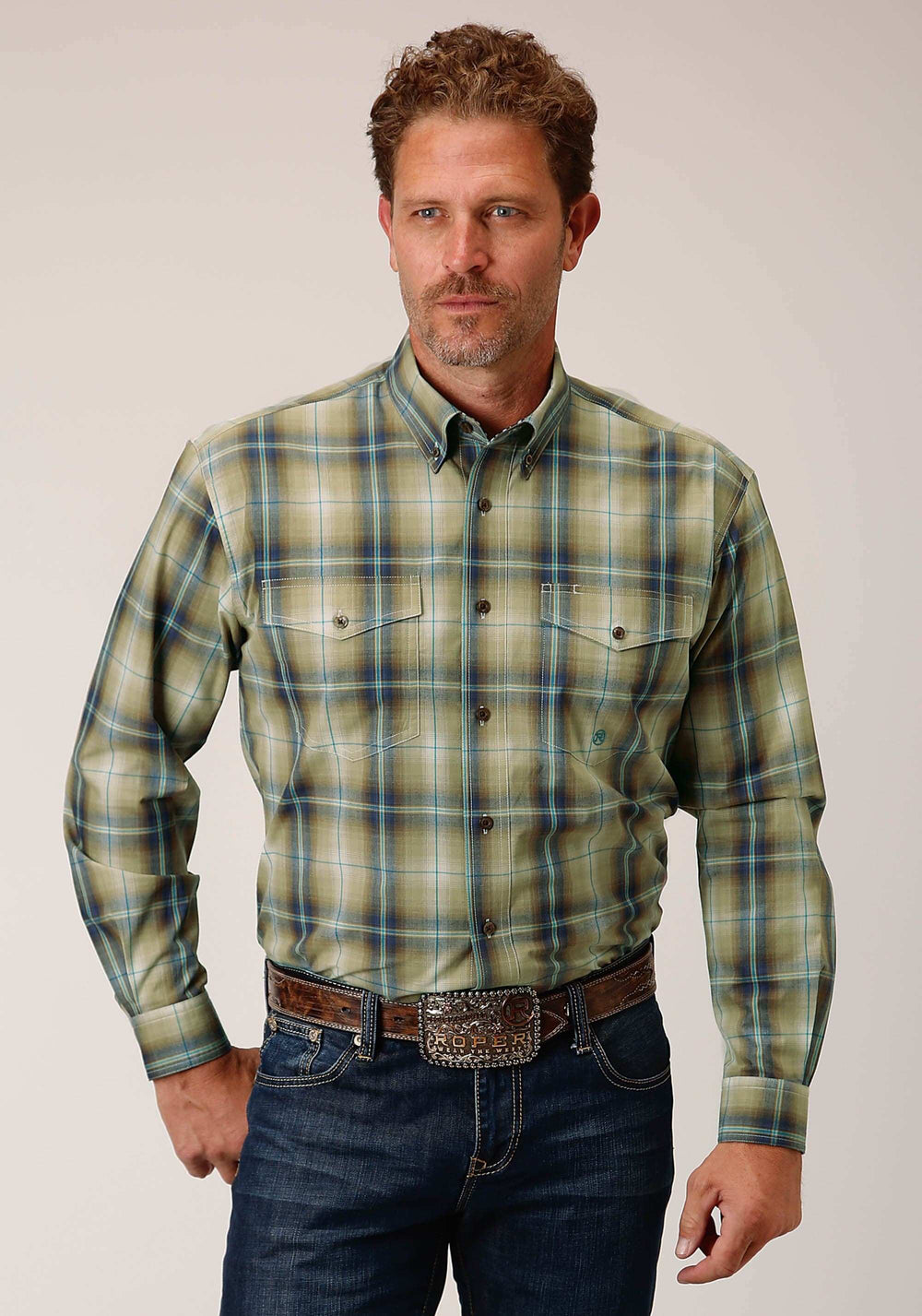 Roper Mens Long Sleeve Button Sand Dune Plaid Western Shirt - Roper - Flyclothing LLC