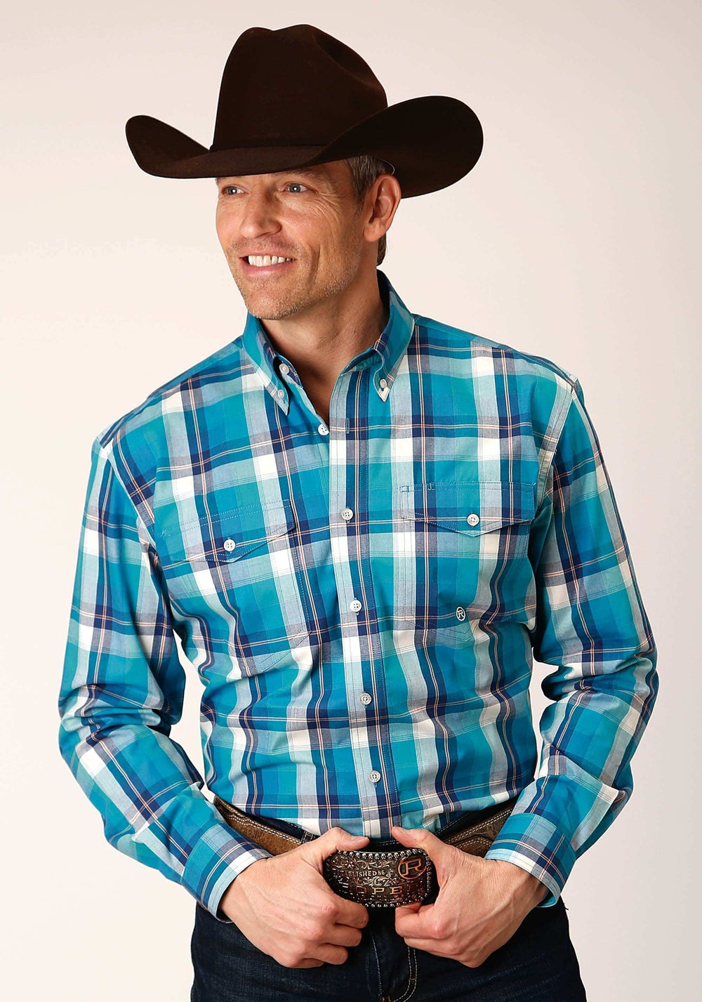 Roper Mens Long Sleeve Button Blue Moon Plaid Western Shirt - Roper - Flyclothing LLC