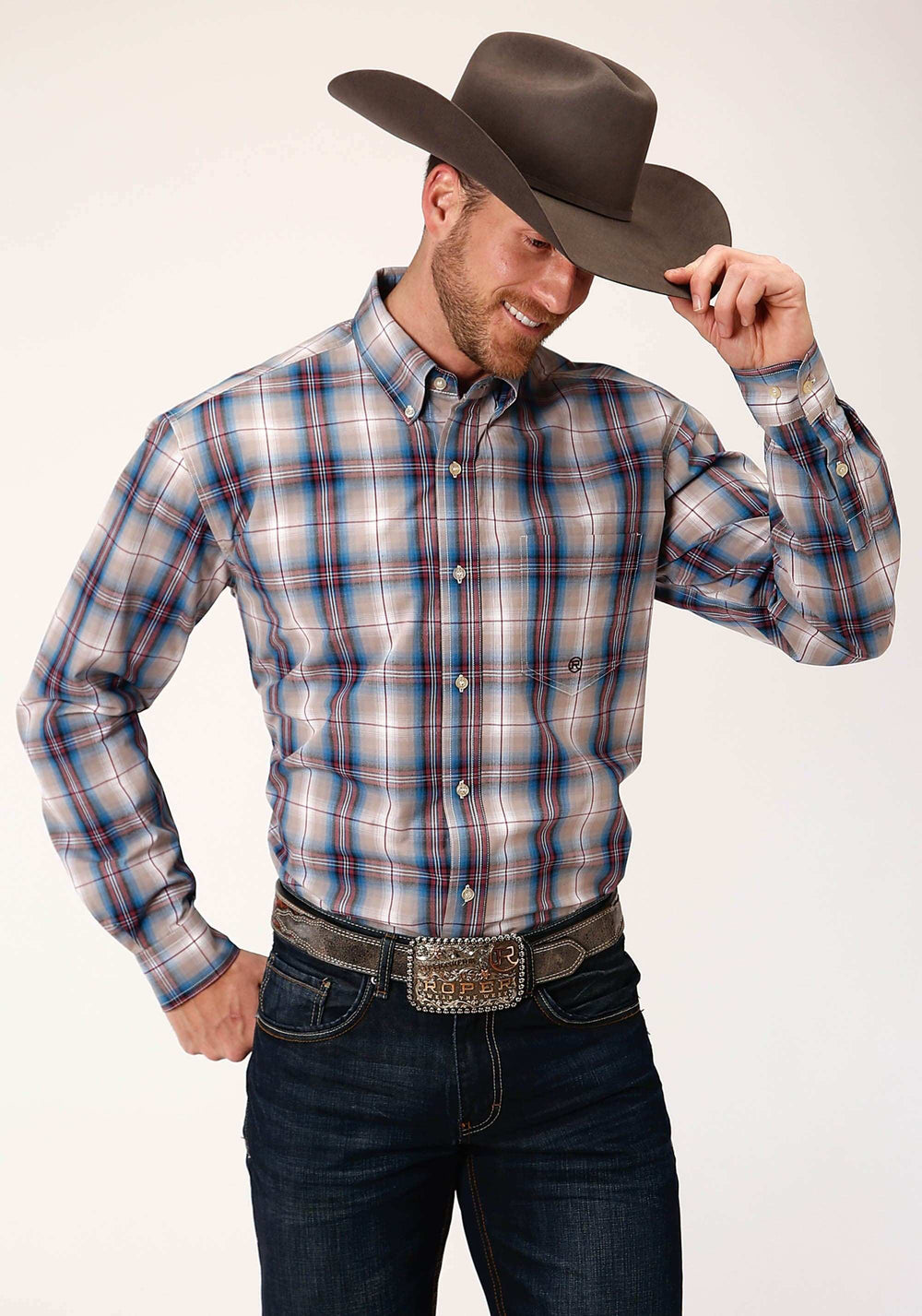 Roper Mens Long Sleeve Button Vintage Plaid Western Shirt - Roper - Flyclothing LLC