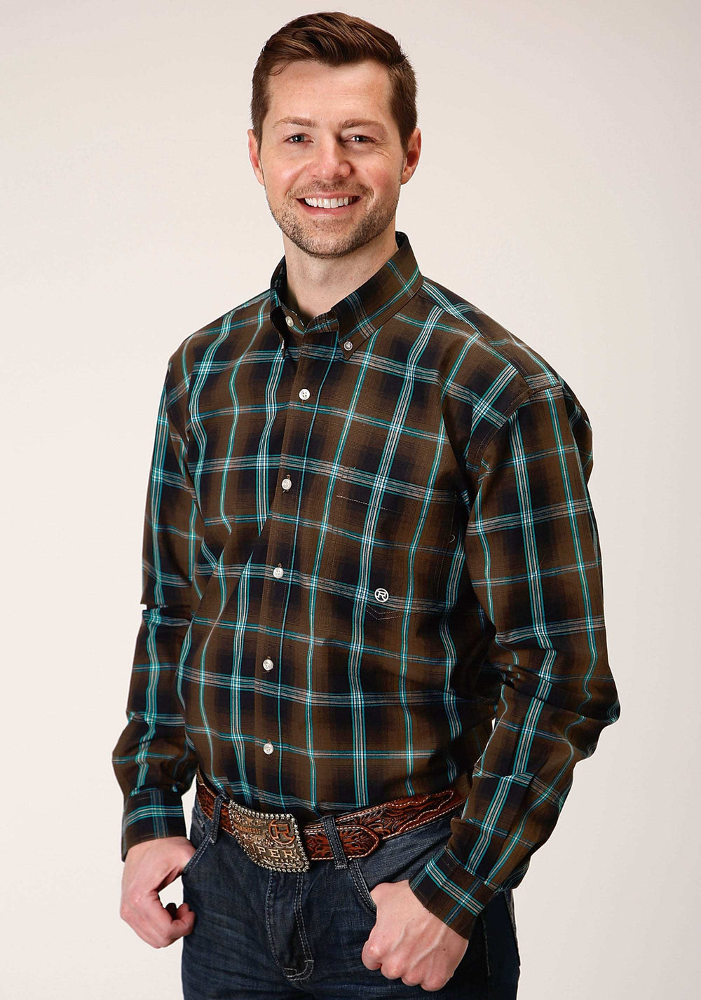 Roper Mens Long Sleeve Button Dark Chocolate Plaid Western Shirt - Roper - Flyclothing LLC