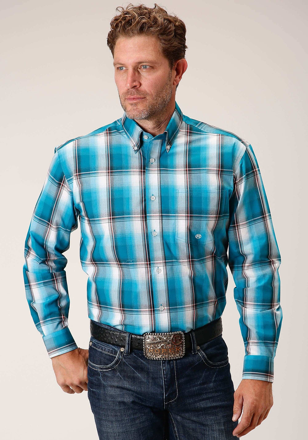 Roper Mens Long Sleeve Button Deep Pool Ombre Western Shirt - Roper - Flyclothing LLC