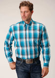 Roper Mens Long Sleeve Button Deep Pool Ombre Western Shirt - Roper - Flyclothing LLC