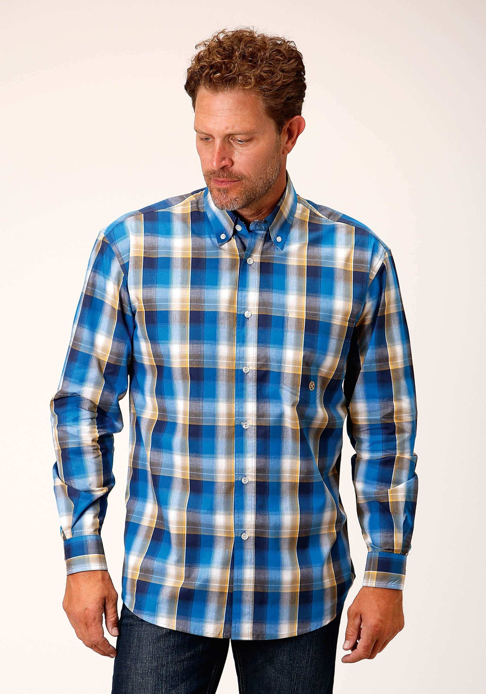 Roper Mens Long Sleeve Button Clear Sky Plaid Western Shirt - Roper - Flyclothing LLC