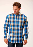 Roper Mens Long Sleeve Button Clear Sky Plaid Western Shirt - Roper - Flyclothing LLC