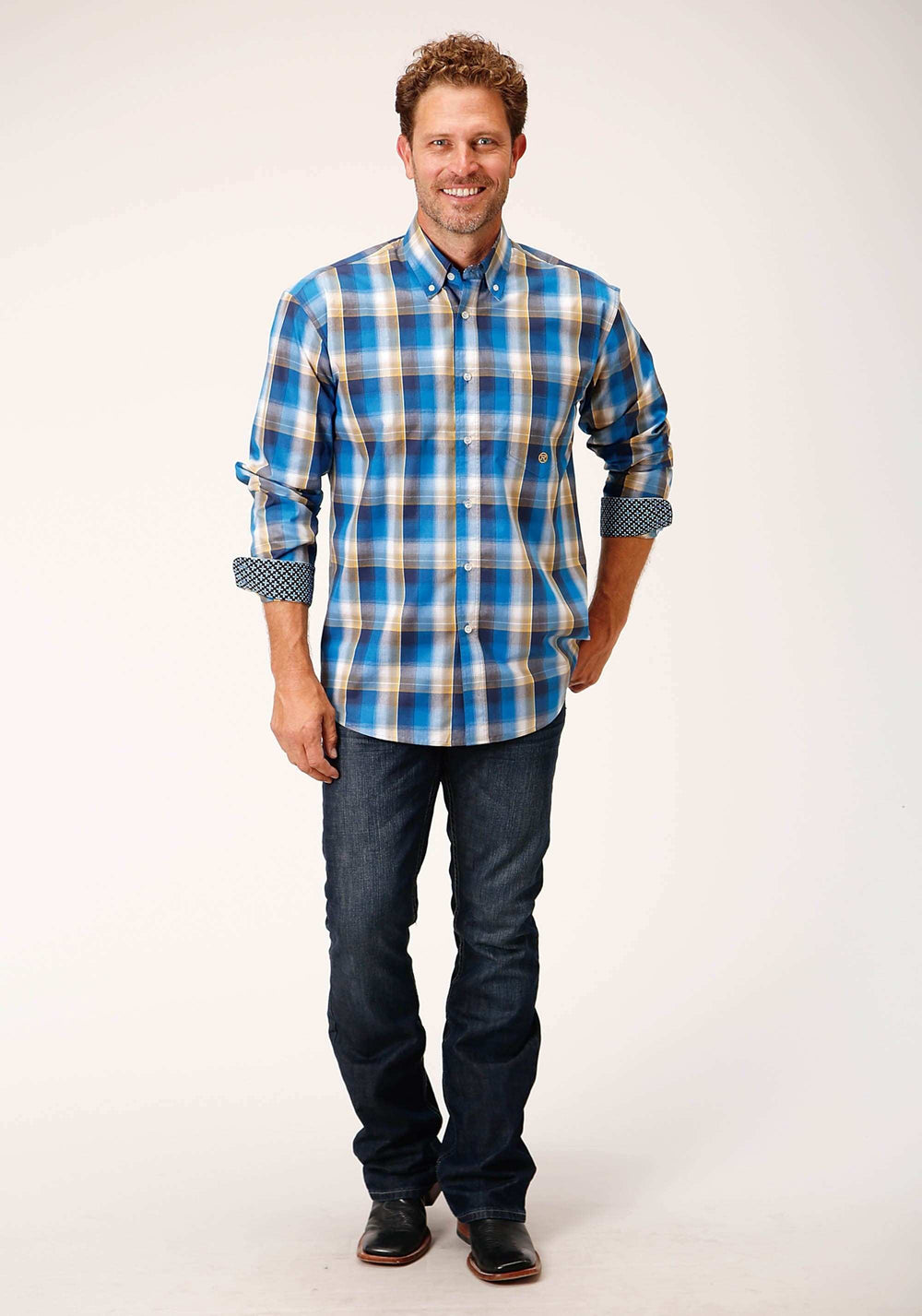 Roper Mens Long Sleeve Button Clear Sky Plaid Western Shirt - Roper - Flyclothing LLC
