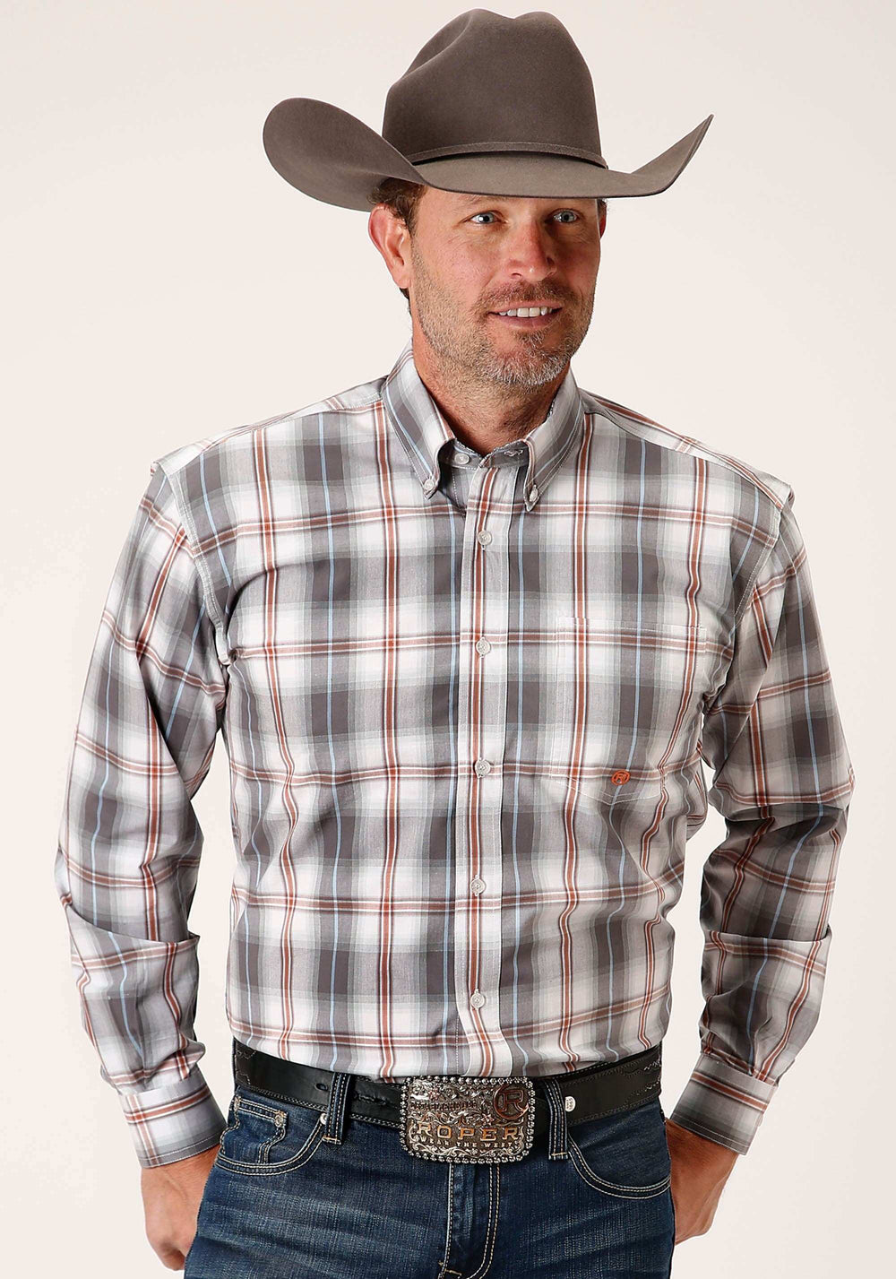 Roper Mens Long Sleeve Button Smokey Plaid Western Shirt - Roper - Flyclothing LLC