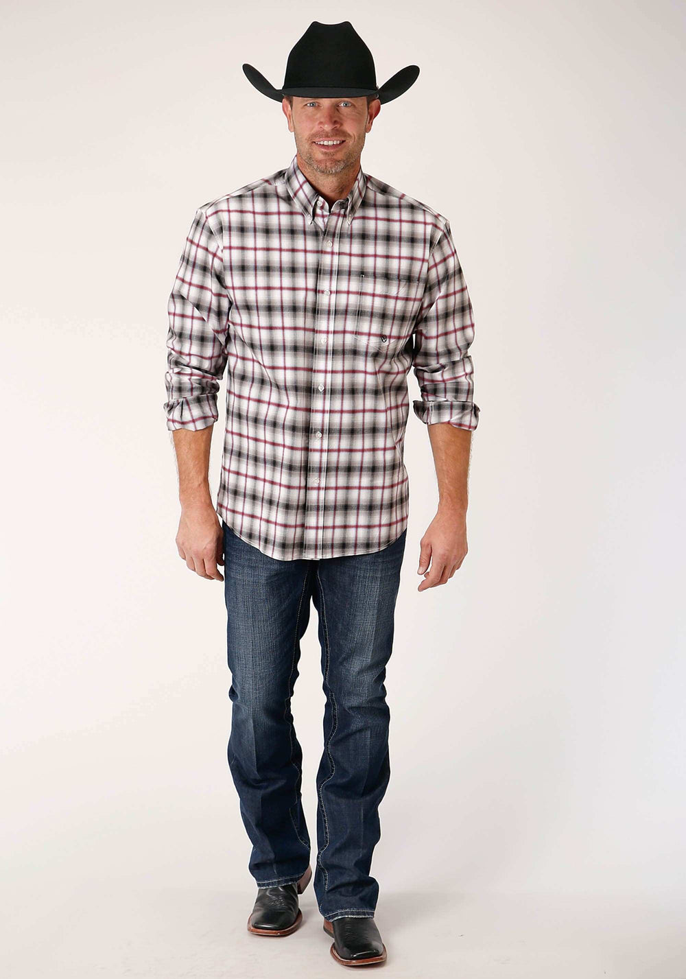 Roper Mens Long Sleeve Button Classic Ombre Stretch Poplin Western Shirt - Roper - Flyclothing LLC